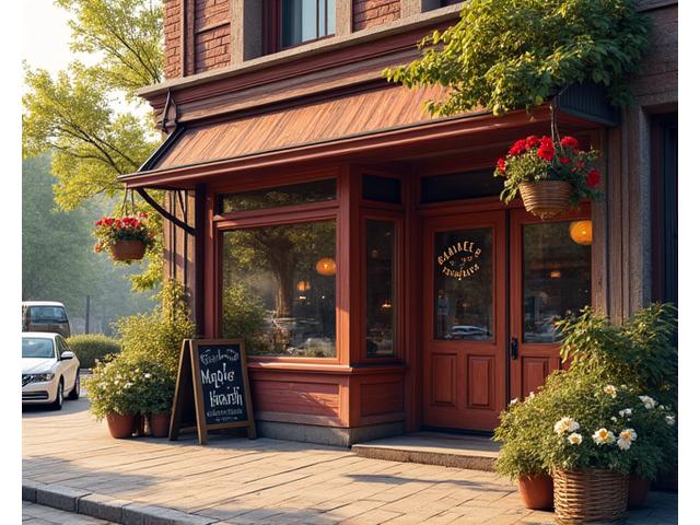Exterior view of the original Maple Hearth Cafe & Bakehouse storefront, a charming and rustic building.