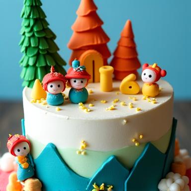 Whimsical adventure-themed birthday cake for a child