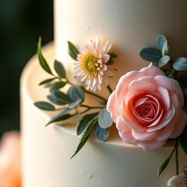 Romantic floral engagement cake with fresh flowers