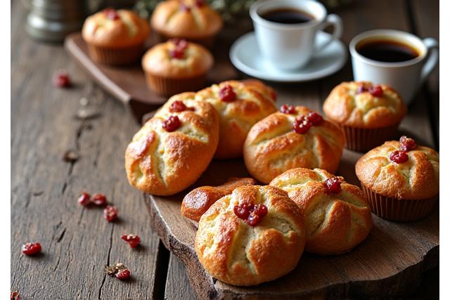 An assortment of artisan pastries and hot coffee for a morning meeting catering spread